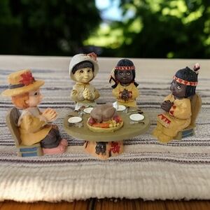 Thanksgiving Mini Figures Count Your Blessings Pilgrims Indian Around Table READ